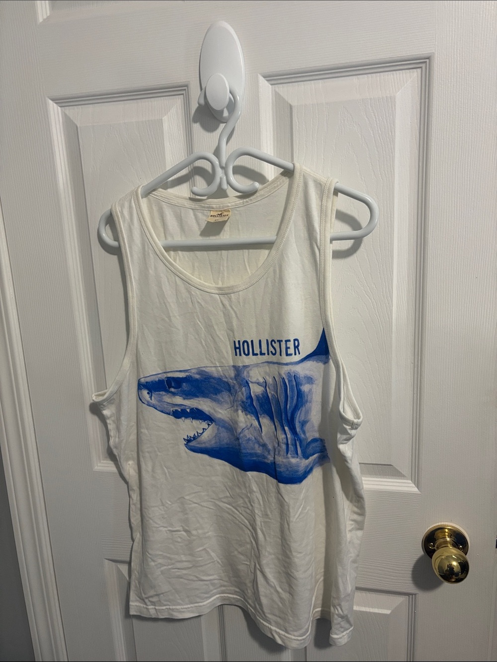 Hollister White Tank with Blue Shark Art